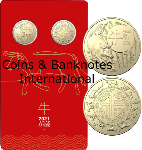 2021 Australia $1 (Lunar Series-Year of the Ox-2 coin set)